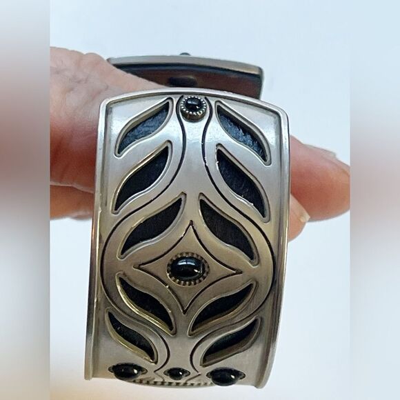 Fossil Leather metal cuff bracelet watch Vintage. - Picture 9 of 11